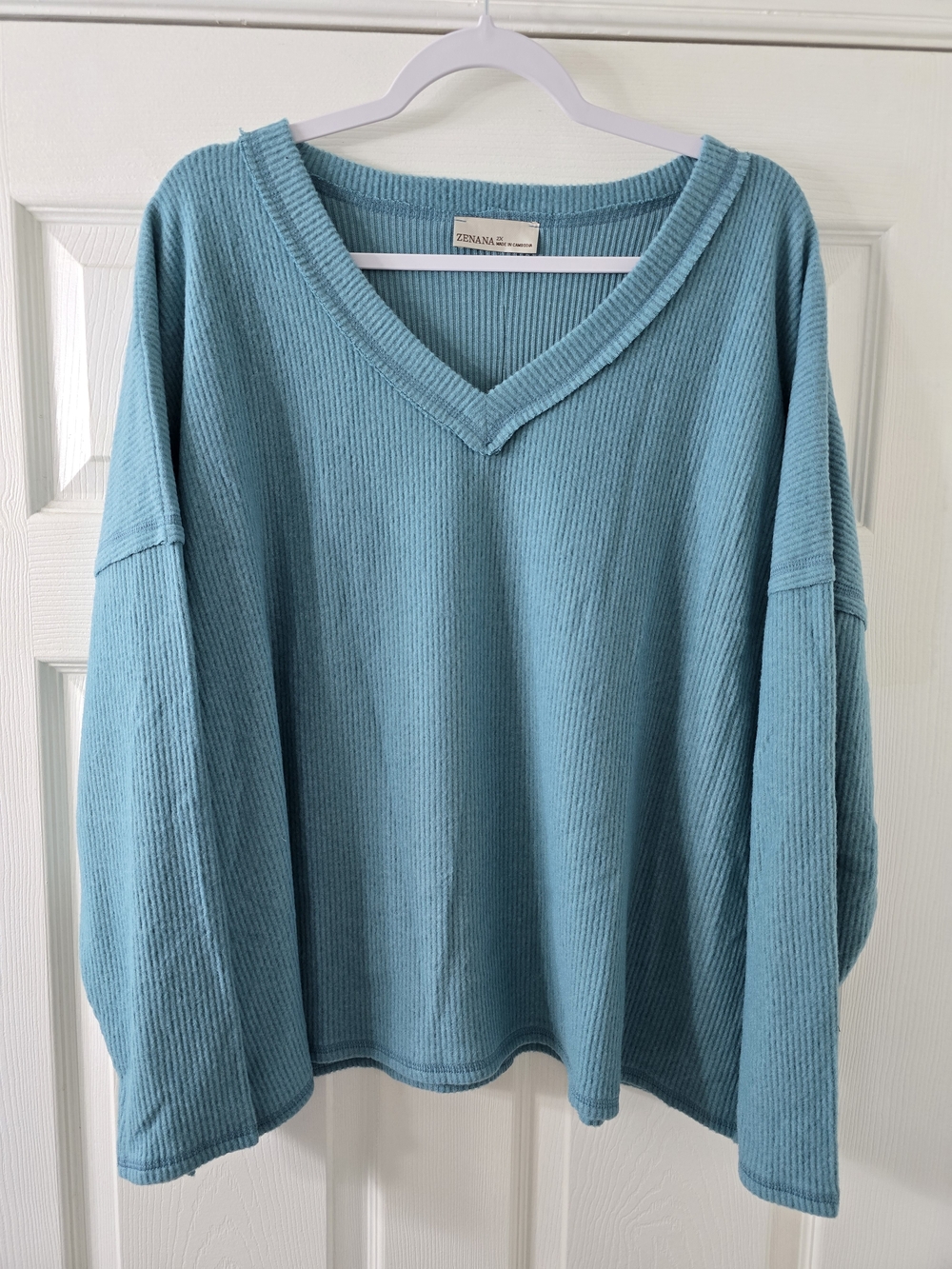 NWOT Zenana Brushed Microfiber Long Sleeve V-Neck Teal Top - 2X